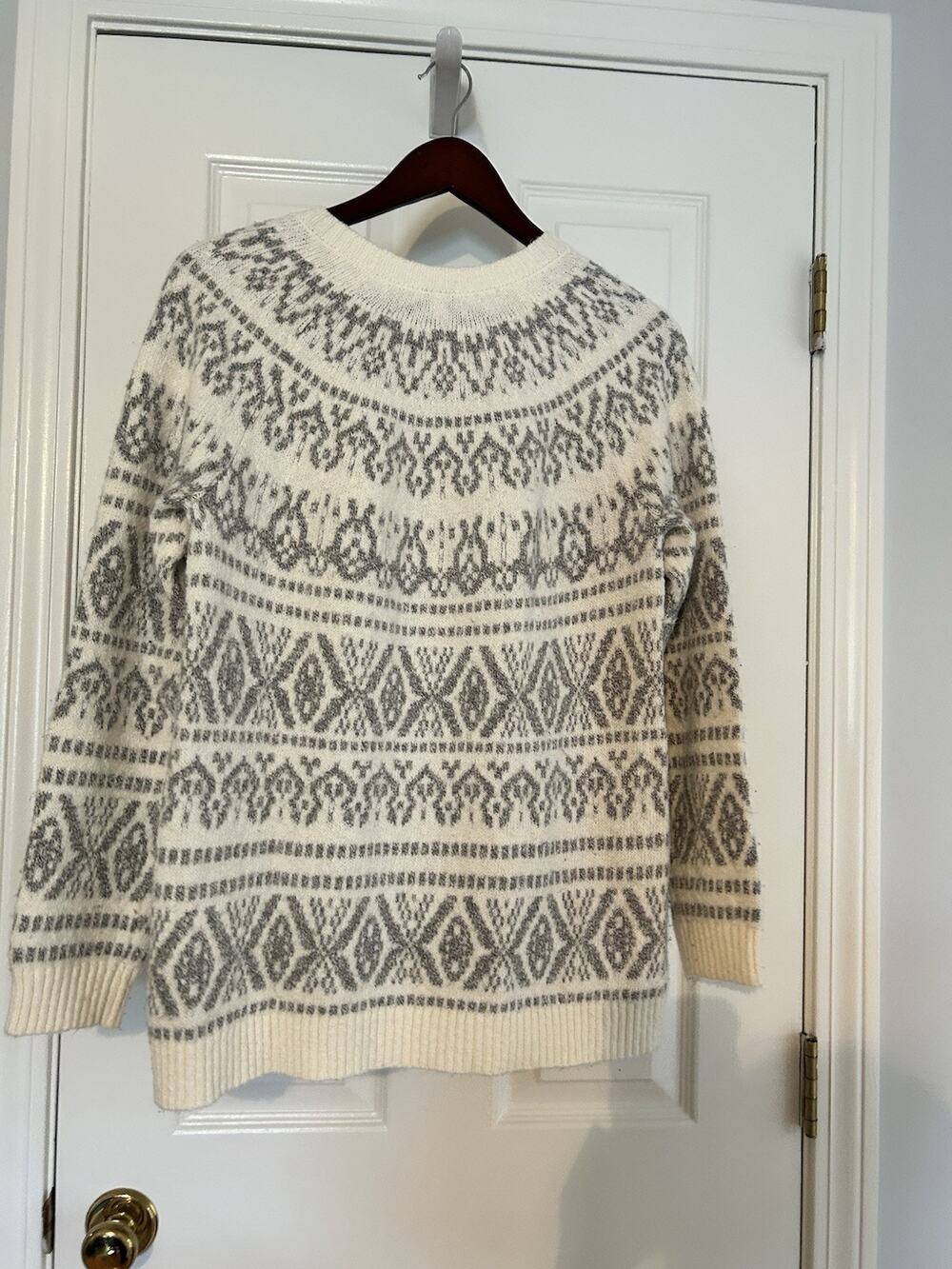 J Jill Fair Isle Sweater Women’s S Ivory Gray Nordic Preppy Knit Cotton Blend